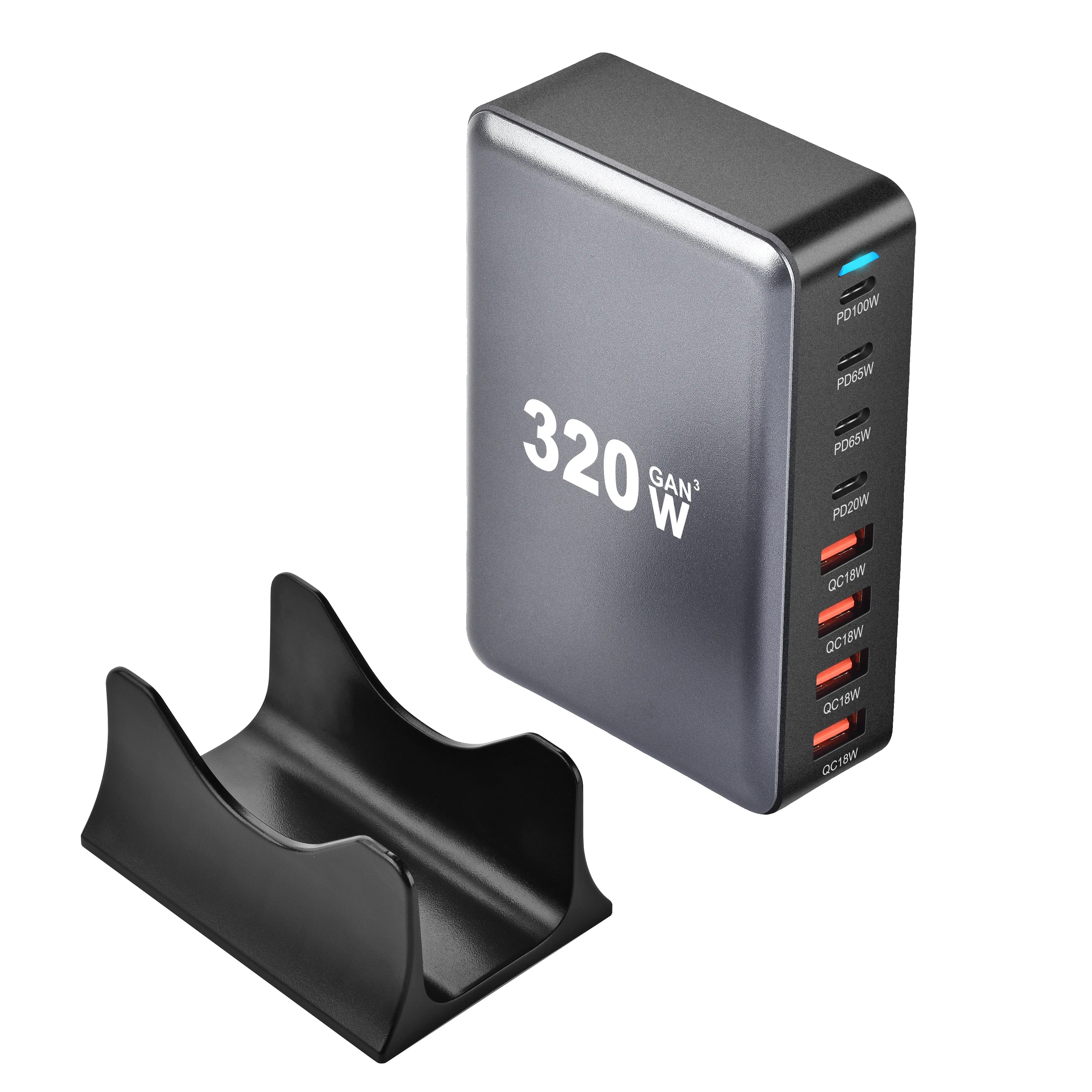 New 320W Desktop Charger Gan Fast Charging 8-Port C-Type PD Mobile Charging Station Is Suitable for Tablets and Smartphones