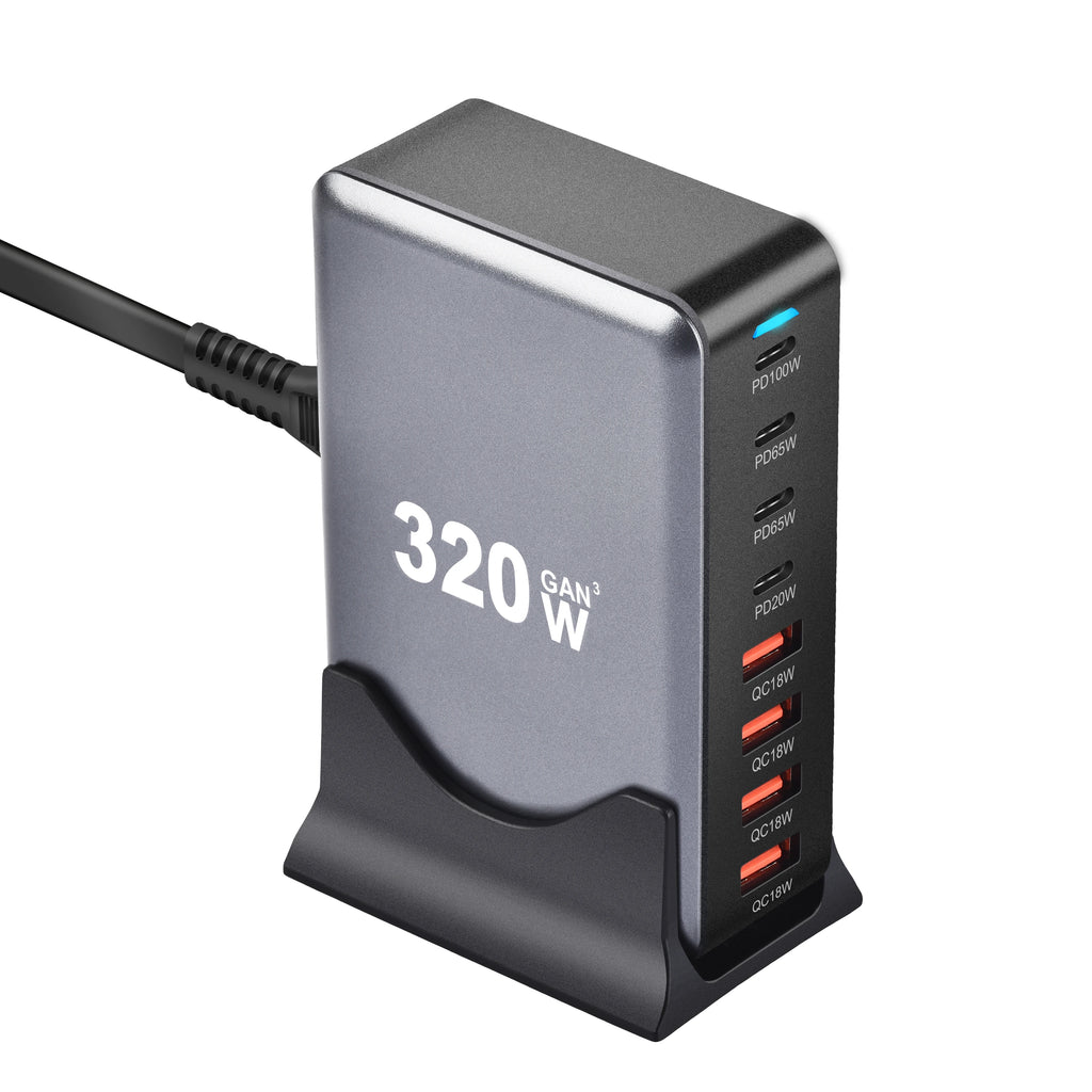 New 320W Desktop Charger Gan Fast Charging 8-Port C-Type PD Mobile Charging Station Is Suitable for Tablets and Smartphones