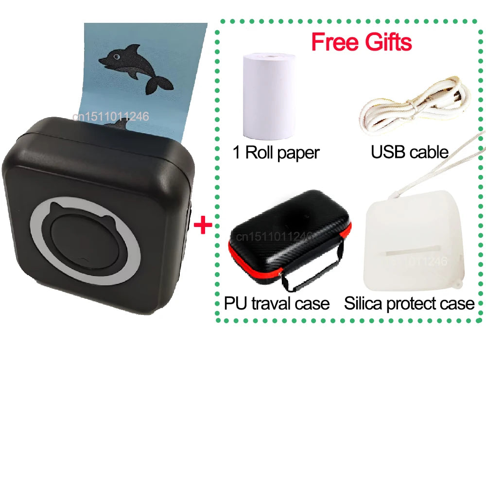 Pocket Thermal Printer Bluetooth 200Dpi Photo Label Memo List No Ink Printing Wireless Portable Mini Printer with PU Travel Case