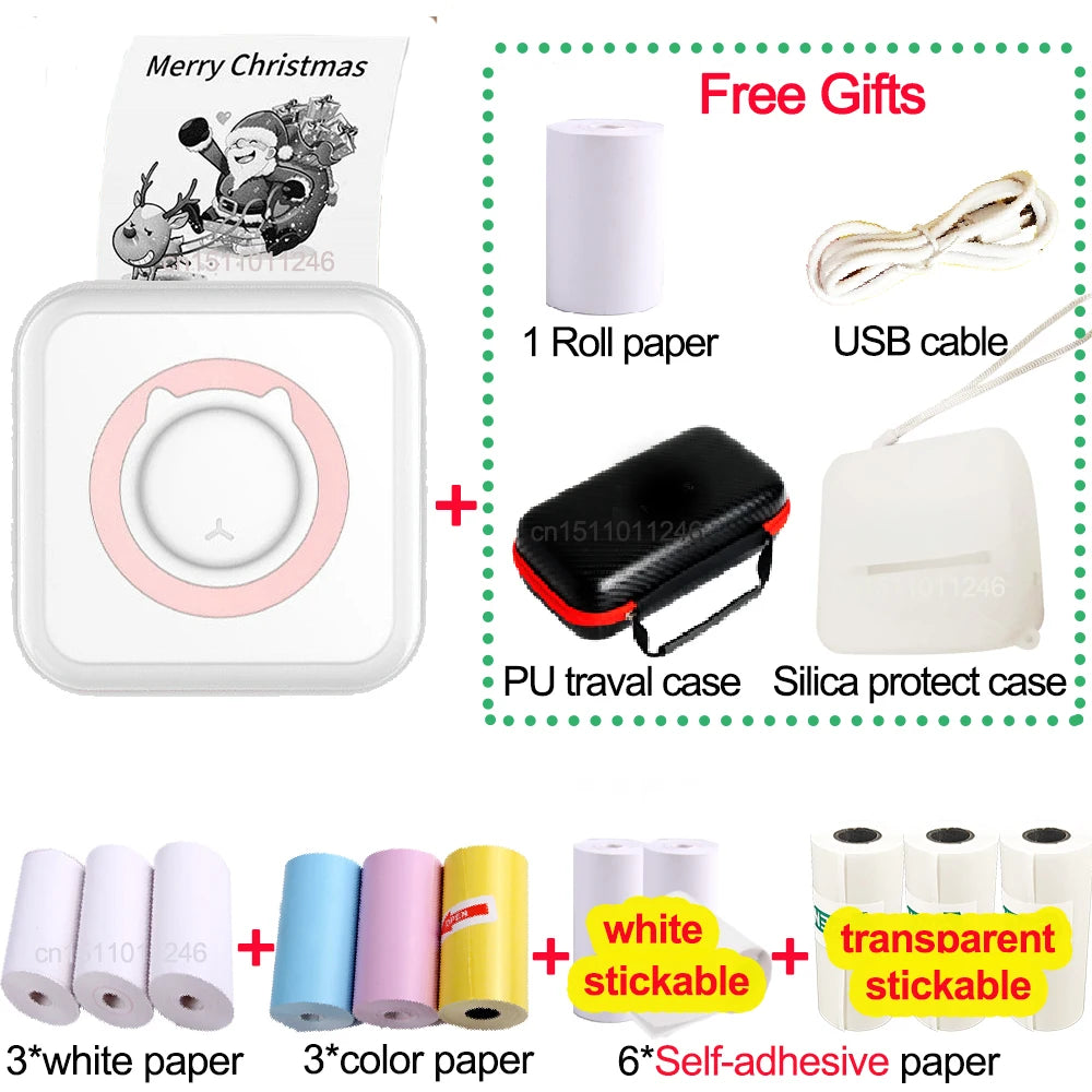 Pocket Thermal Printer Bluetooth 200Dpi Photo Label Memo List No Ink Printing Wireless Portable Mini Printer with PU Travel Case