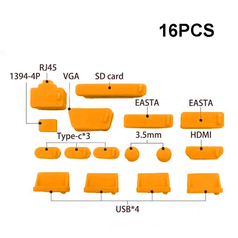 1Set/16Pcs Silicone Notebook anti Dust Plug Cover Stopper Type C Laptop Dustproof USB Port HDTV RJ45 Interface Waterproof Cover