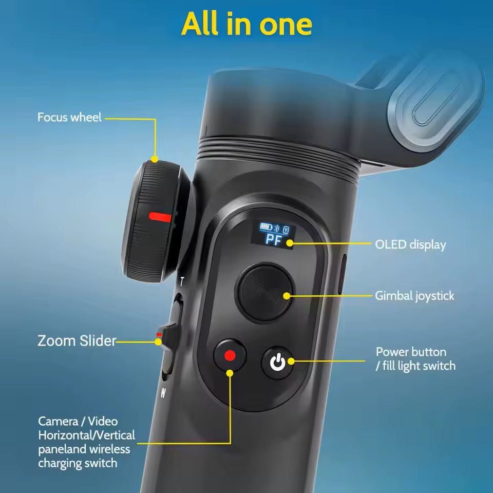 Gimbal Stabilizer 3-Axis Smart X Pro Professional for Smartphone Wireless Charging OLED Display LED Light Focus Wheel