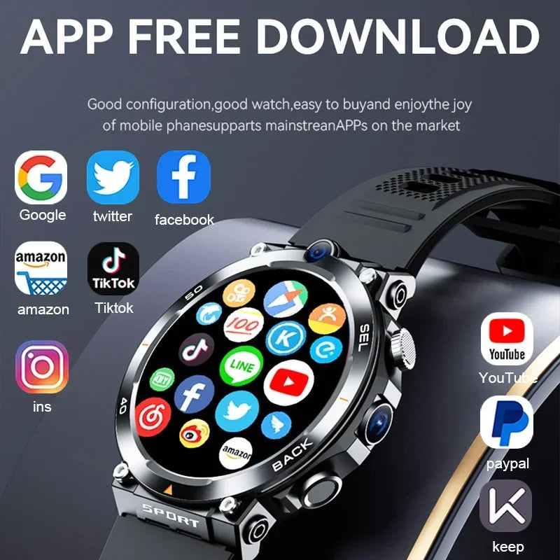 Google Play 1.39-Inch 4G Network SIM Card Smart Watch Dual Camera GPS WIFI NFC Rugged 64G-ROM IP67 Android Men Women Smartwatch