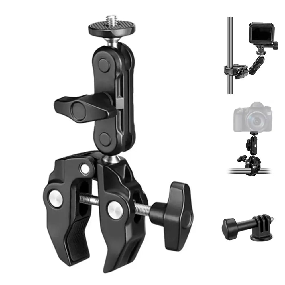 Super Clamp Camera Clamp Mount Monitor 360° Ballhead Magic Arm Adapter With1/4"-20 3/8" for Canon Nikon DSLR Camera/Gopro/Lights