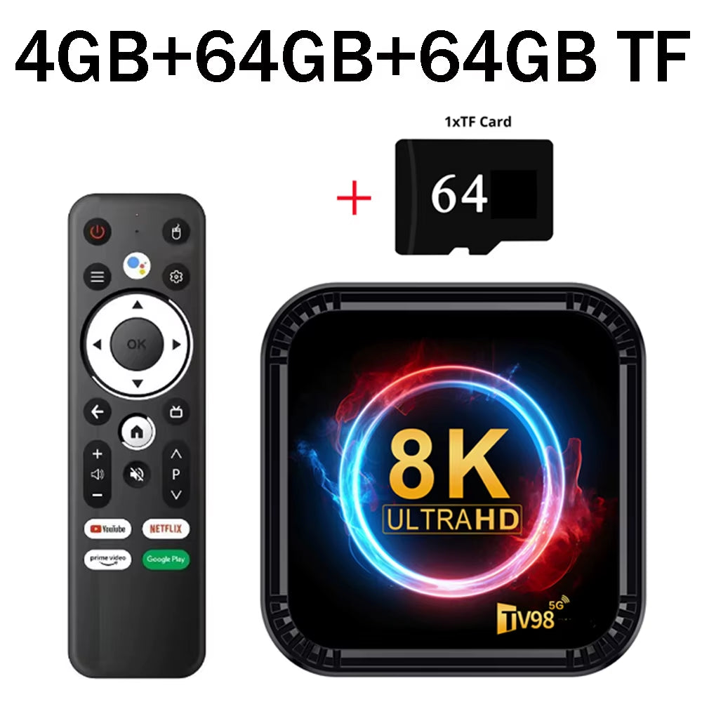 TV98 RK3528 TV Box Ultra HD 8K Smart TV Box Android 13 4GB 32GB 64GB Dual Wifi BT5.0 4G 5G Voice Remote Media Player Set Top Box