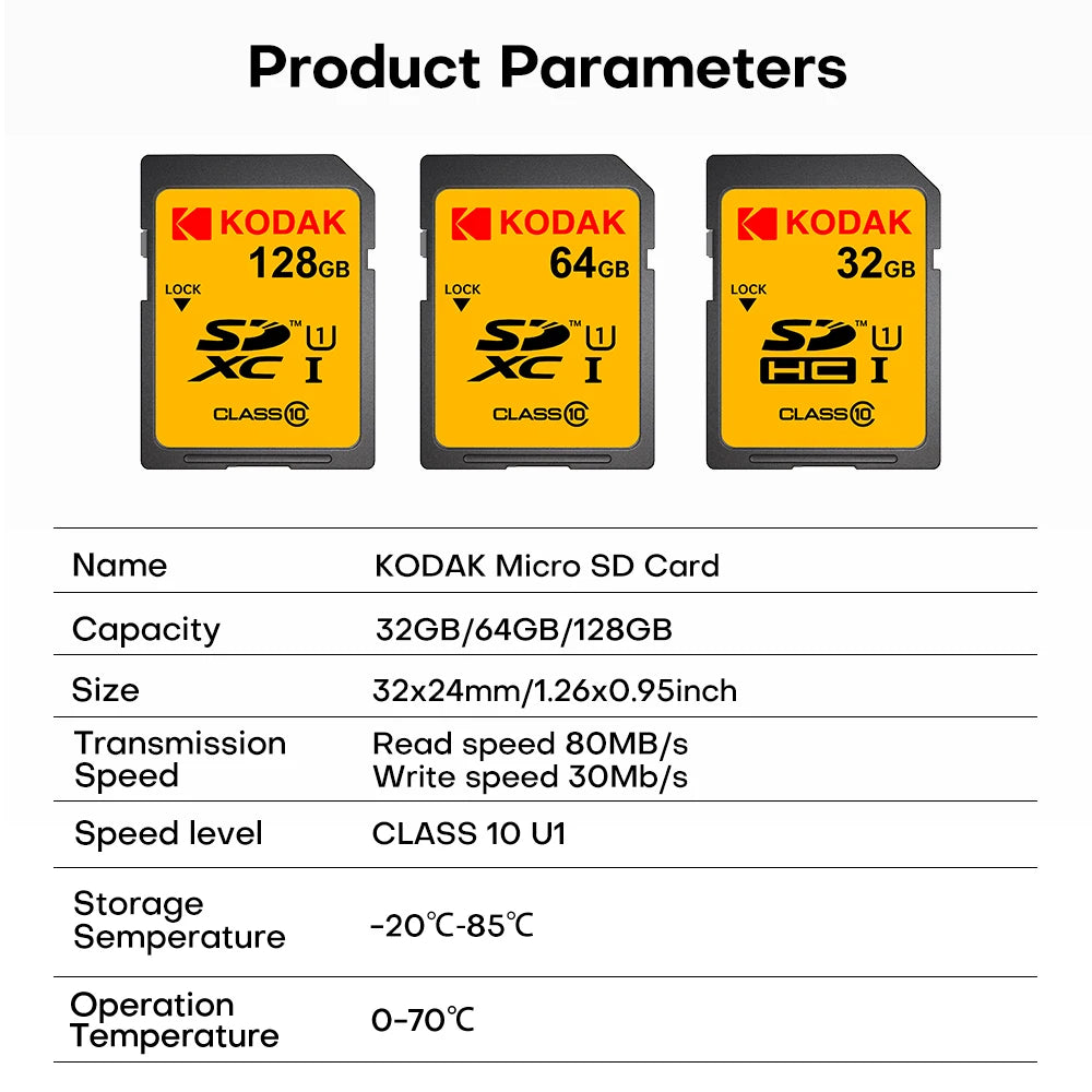 SD Card 32GB 64GB 128GB Class 10 U1 V30 High Speed Memory Card SDXC for DSLR Camera 4K Video