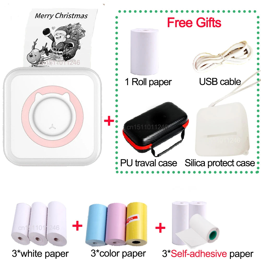 Pocket Thermal Printer Bluetooth 200Dpi Photo Label Memo List No Ink Printing Wireless Portable Mini Printer with PU Travel Case