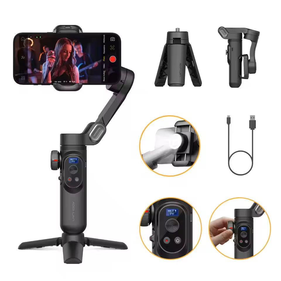 Gimbal Stabilizer 3-Axis Smart X Pro Professional for Smartphone Wireless Charging OLED Display LED Light Focus Wheel