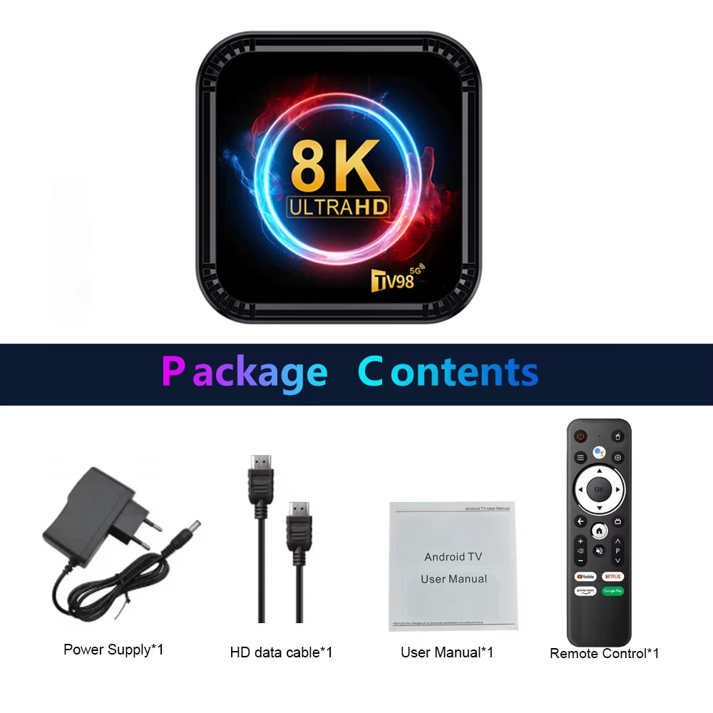 TV98 RK3528 TV Box Ultra HD 8K Smart TV Box Android 13 4GB 32GB 64GB Dual Wifi BT5.0 4G 5G Voice Remote Media Player Set Top Box
