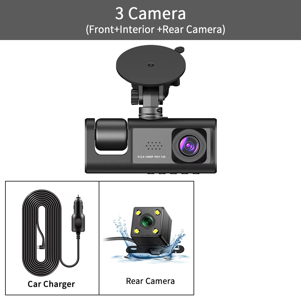 3 Channel Car DVR HD 1080P 3-Lens inside Vehicle Dash Camthree Way Camera Dvrs Recorder Video Registrator Dashcam Camcorder