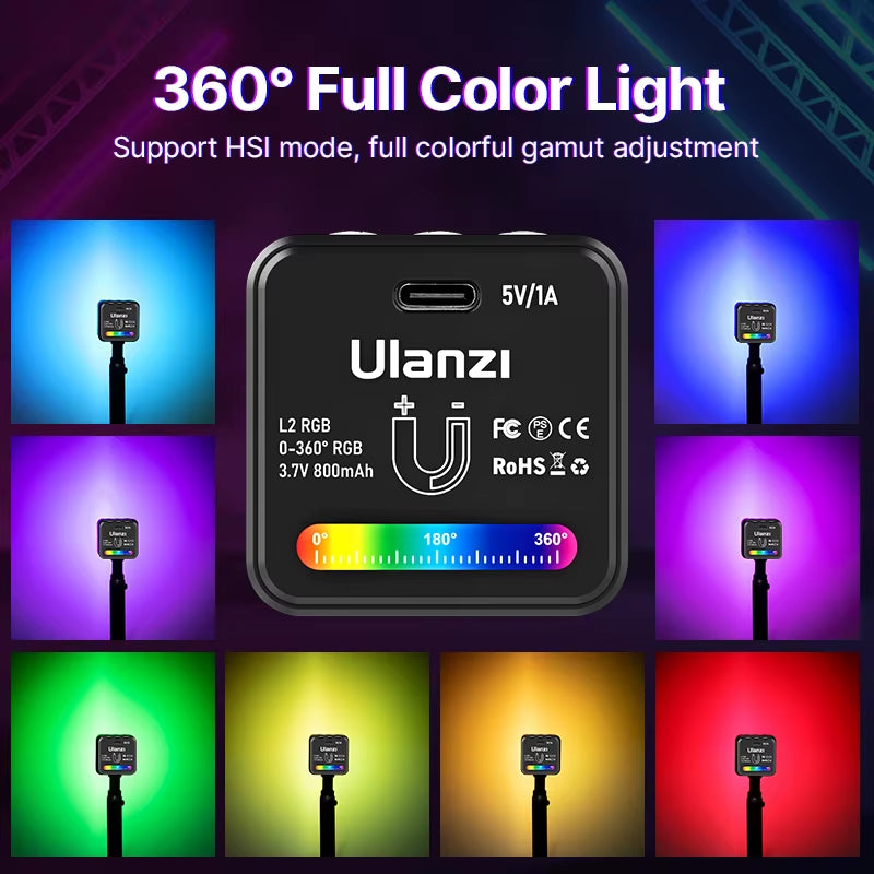 L2 RGB Mini COB Video Light 360° Full Color Magnetic Light with Diffuser for DSLR Camera Lightning Photography Vlog Live