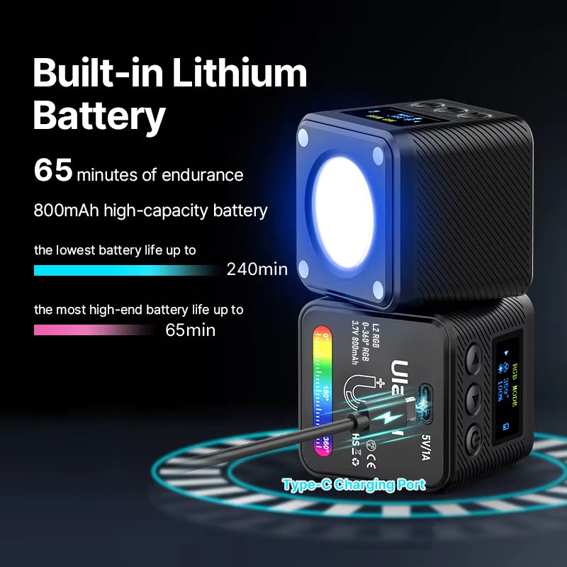 L2 RGB Mini COB Video Light 360° Full Color Magnetic Light with Diffuser for DSLR Camera Lightning Photography Vlog Live