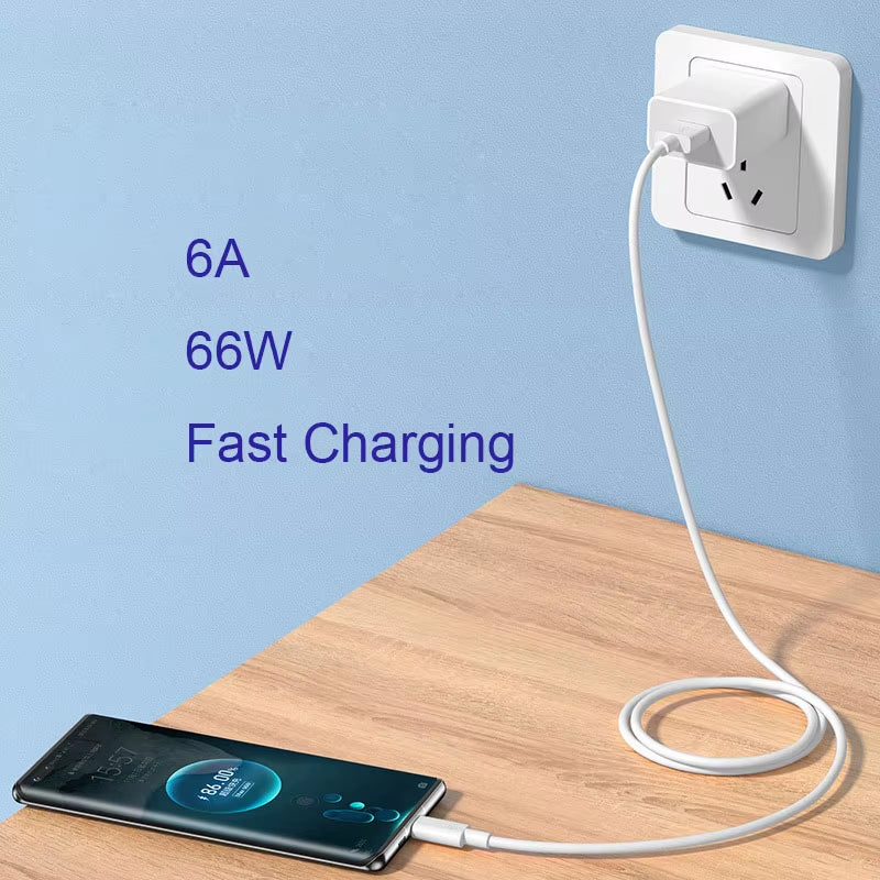 100Pcs 6A 66W USB Type C Super Fast Charging Cable for Huawei Mate Xiaomi 11 Pro OPPO R17 Fast Charge Phone USB Charger Cables