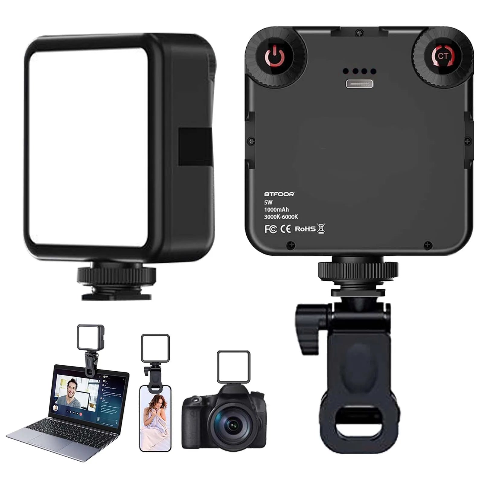 LED Video Light Portable Photography On-Camera 3000K-6000K Bi-Color Lighting Cold Shoe for DSLR Camera Camcorder Gopro Vlog