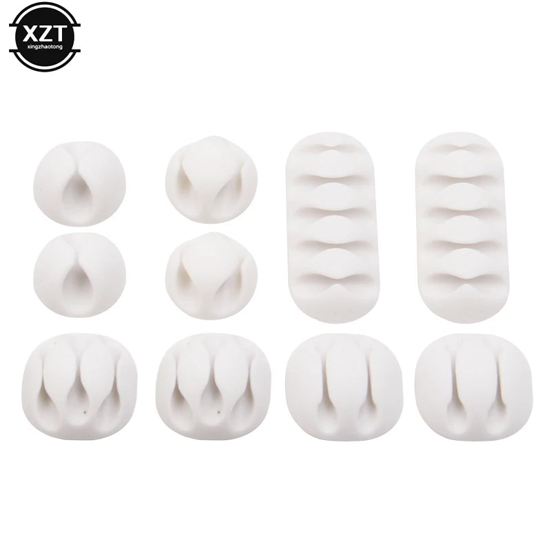 10Pcs/Set Multipurpose Single Double Five Holes Wire Cord Cable Winder Ties USB Charger Holder Organizer with Adhesive Desk