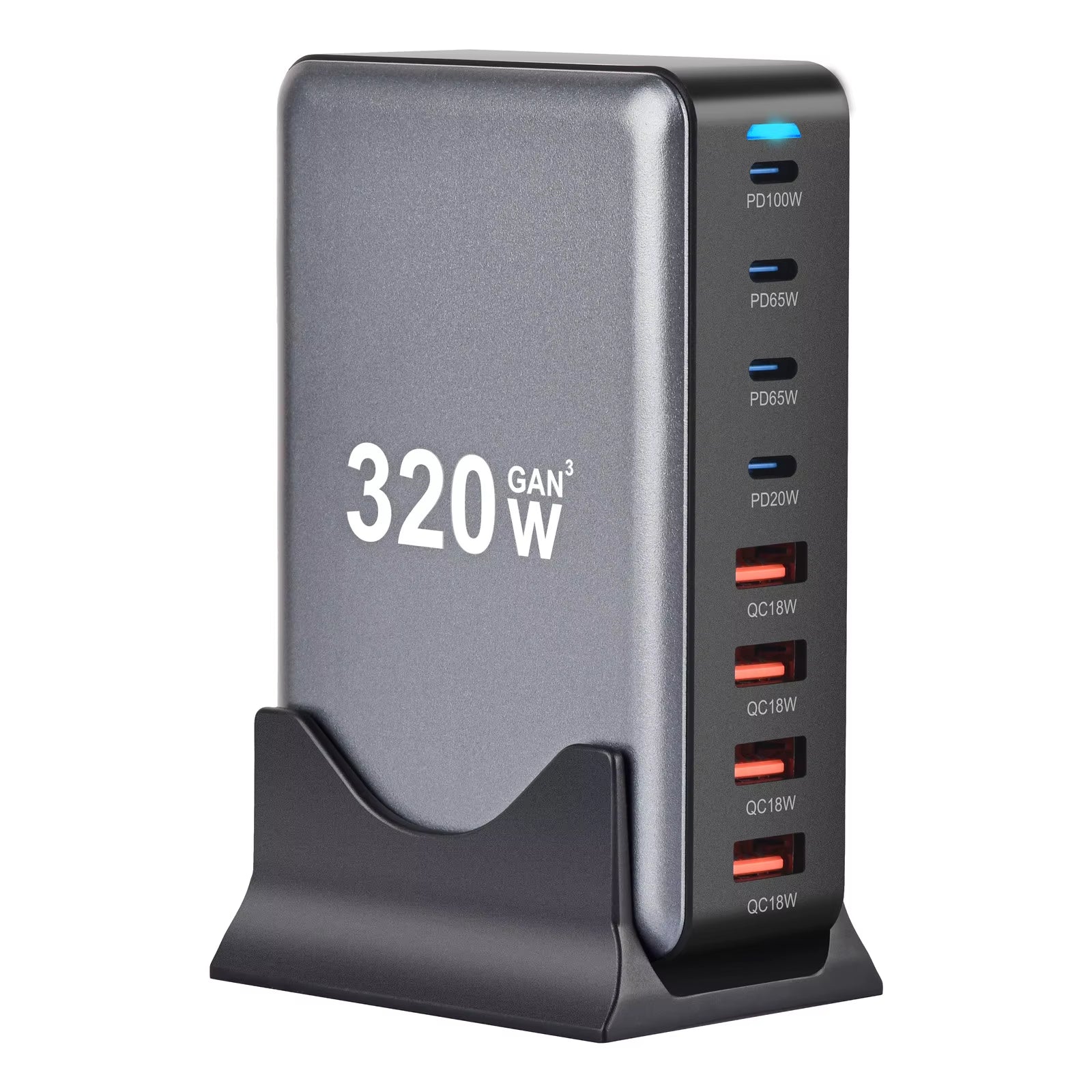 New 320W Desktop Charger Gan Fast Charging 8-Port C-Type PD Mobile Charging Station Is Suitable for Tablets and Smartphones