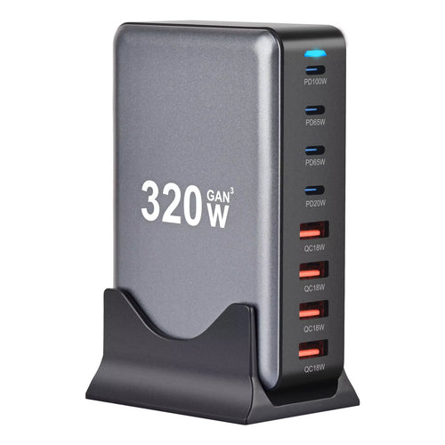 New 320W Desktop Charger Gan Fast Charging 8-Port C-Type PD Mobile Charging Station Is Suitable for Tablets and Smartphones