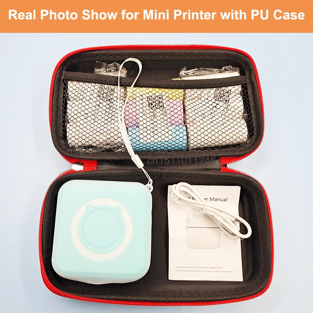 Pocket Thermal Printer Bluetooth 200Dpi Photo Label Memo List No Ink Printing Wireless Portable Mini Printer with PU Travel Case