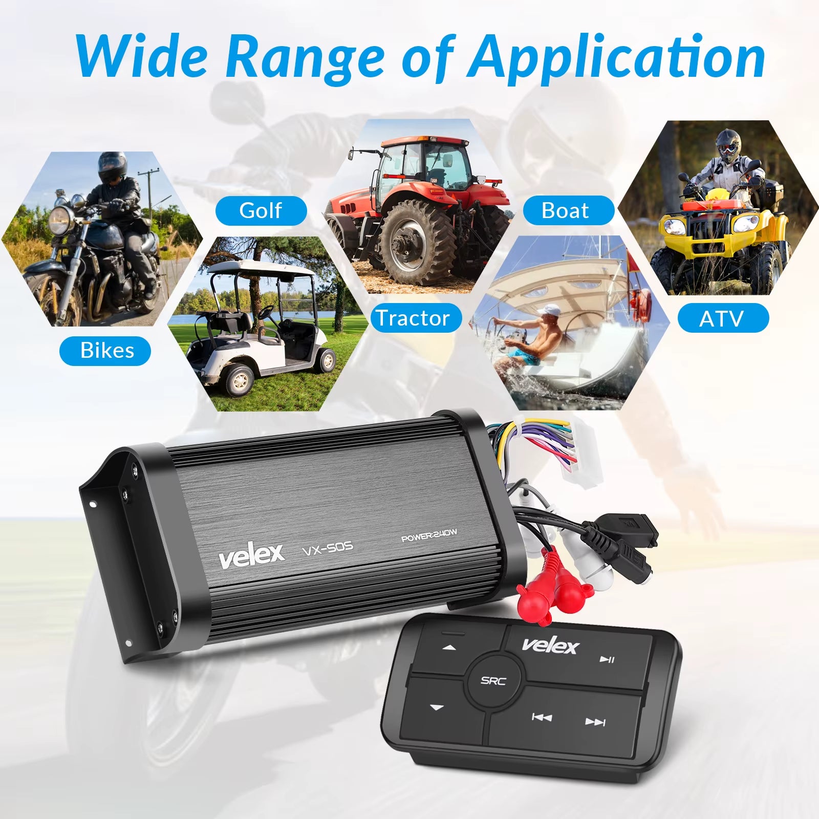 Marine Bluetooth Amplifier 4 Channel Class D 240W Amp Stereo on Boats UTV ATV Golf Carts and Cars