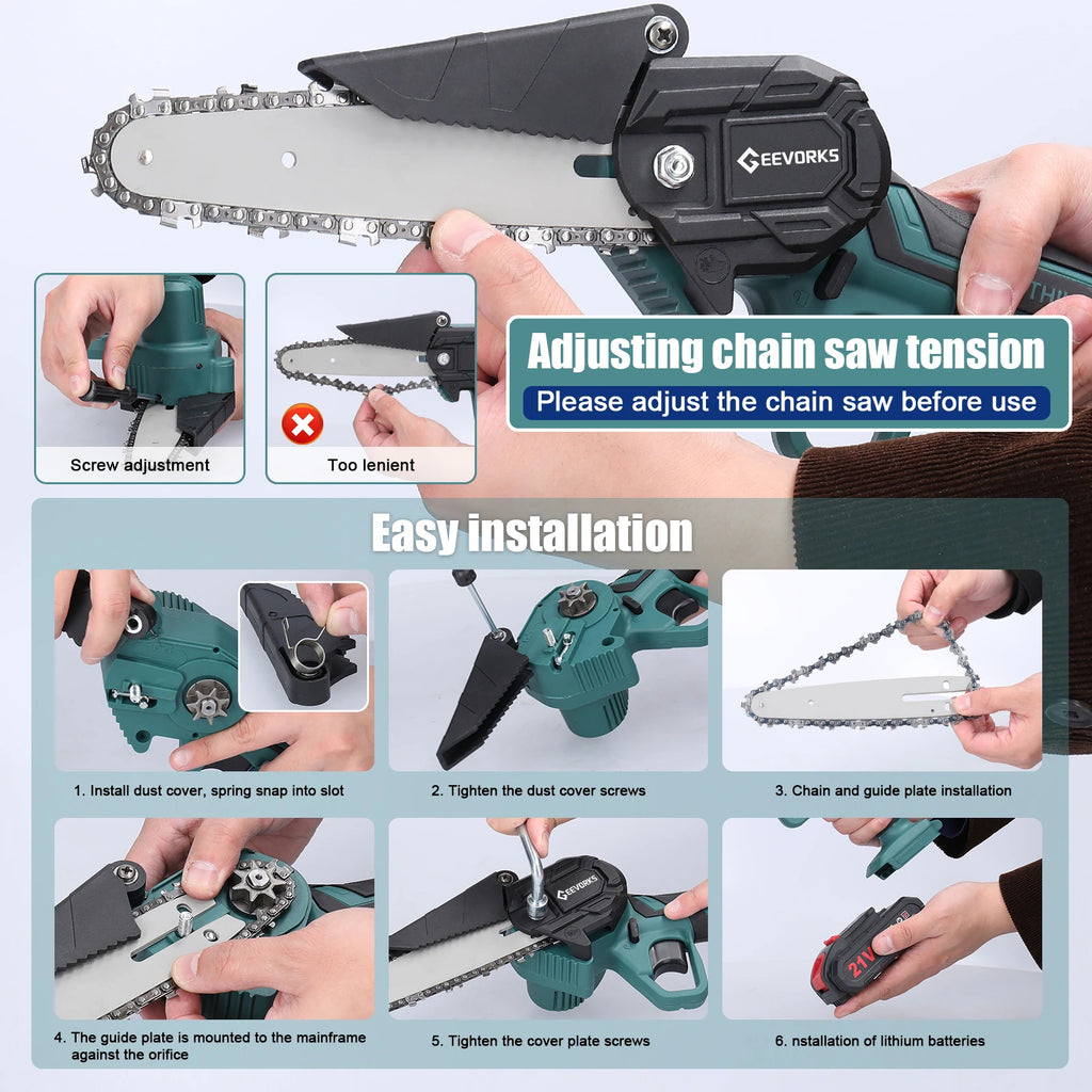 21V 6Inch Portable Electric Pruning Saws Rechargeable Small Wood Spliting Chainsaw One-Handed Woodworking Tool for Garden Orchar