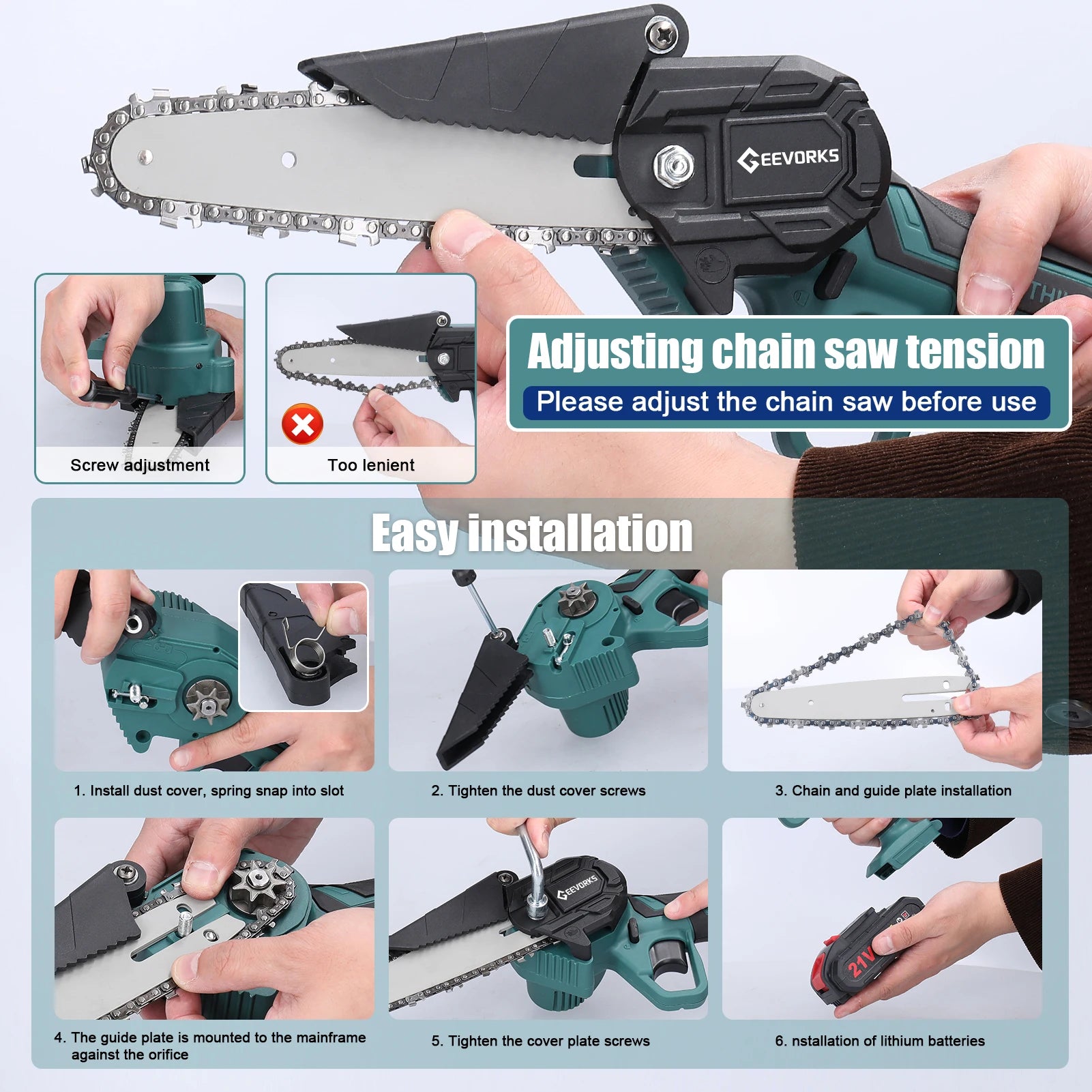 21V 6Inch Portable Electric Pruning Saws Rechargeable Small Wood Spliting Chainsaw One-Handed Woodworking Tool for Garden Orchar