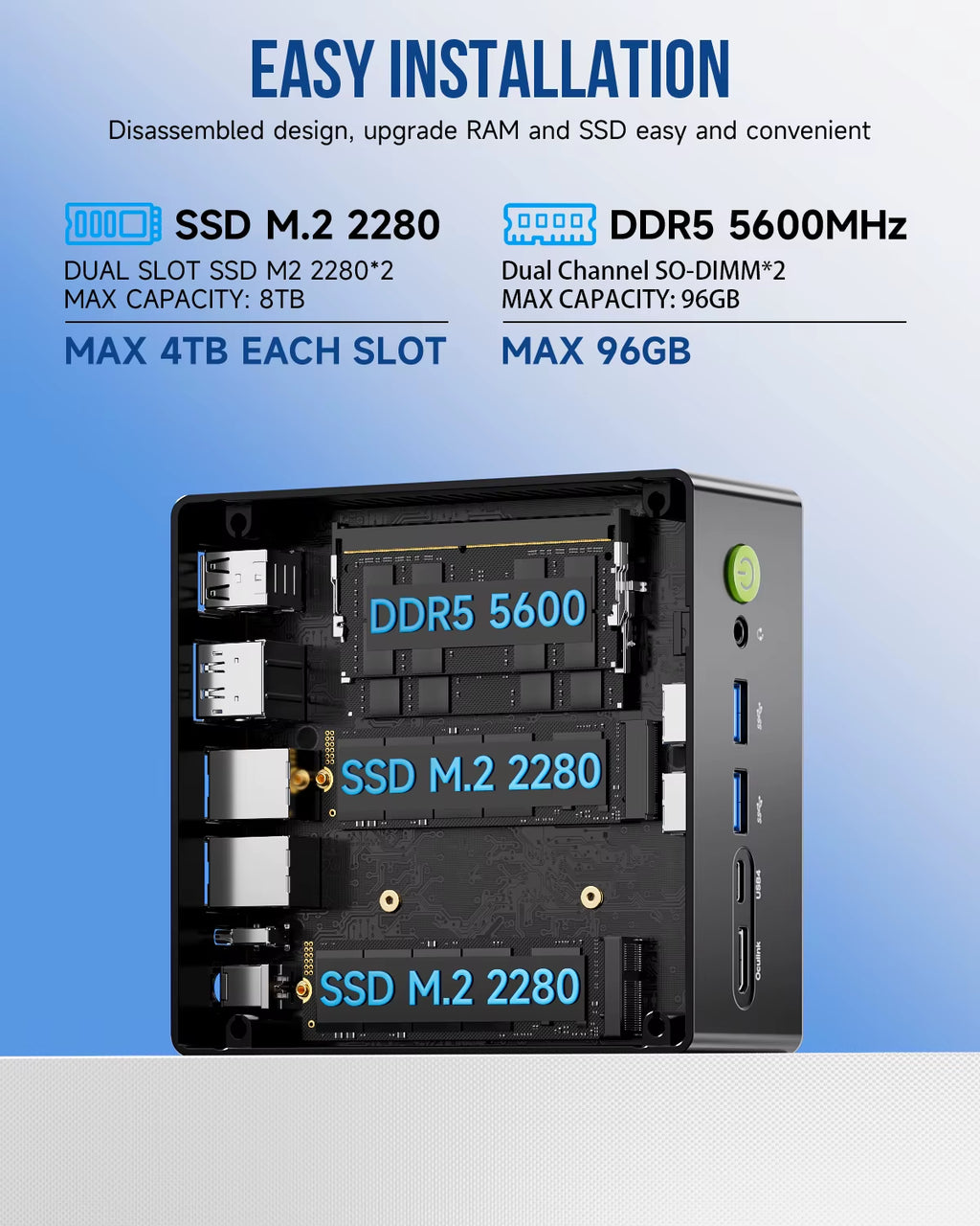 Gmktec K8 plus Mini PC  R7-8845HS NUCBOX Window 11 Pro  Radeon™ 780M Oculink*1（Pcie GEN4*4)） DDR5 5600Mhz