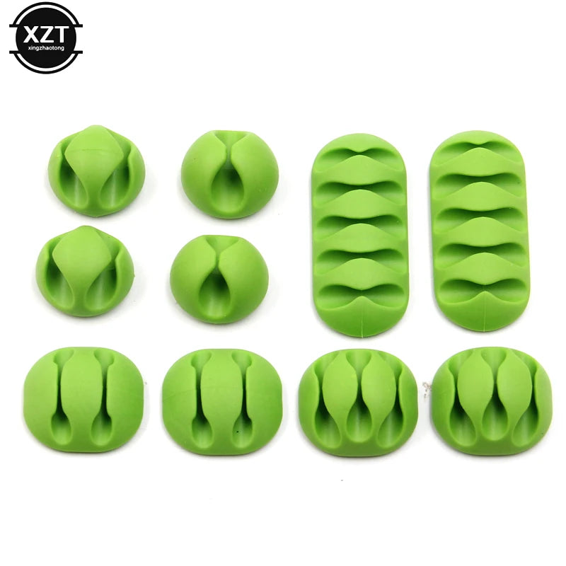 10Pcs/Set Multipurpose Single Double Five Holes Wire Cord Cable Winder Ties USB Charger Holder Organizer with Adhesive Desk