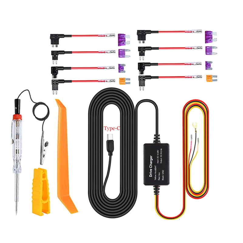 Original Type-C Buck Line 5V 3A DVR Hardwire Kit Car Dash Camera Charger 24H Parking Monitoring