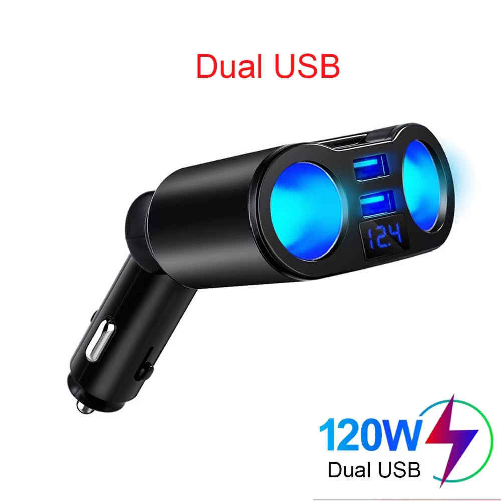 Car Cigarette Lighter 12V-24V Socket Splitter Charger PD QC3.0 Fast Charger C Ports Dual USB 4.8A Digital Display Power Adapter