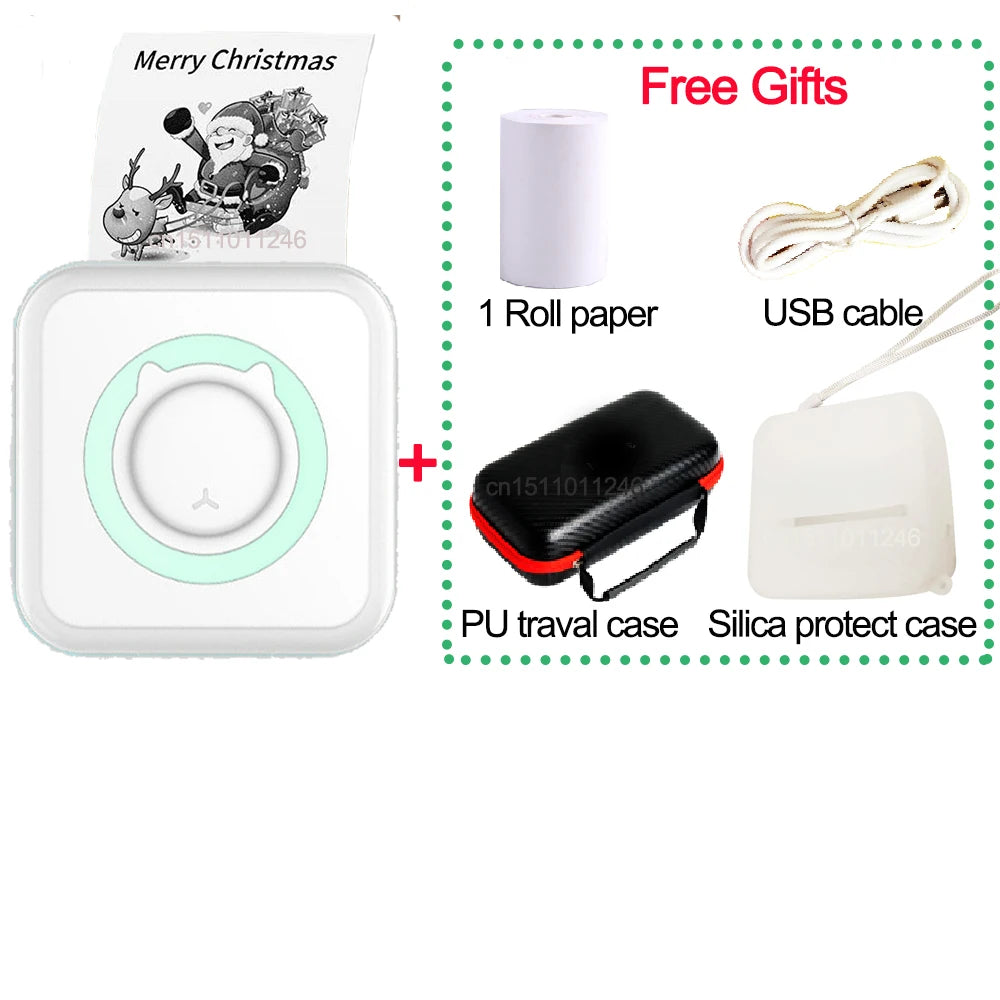 Pocket Thermal Printer Bluetooth 200Dpi Photo Label Memo List No Ink Printing Wireless Portable Mini Printer with PU Travel Case
