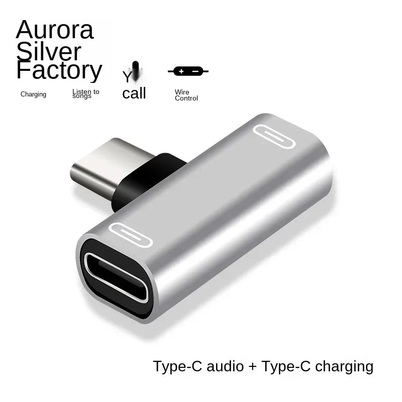 2 in 1 USB C Splitter Type C Male to Dual Type C Female Headphone Charger Adapter Splitter Converter
