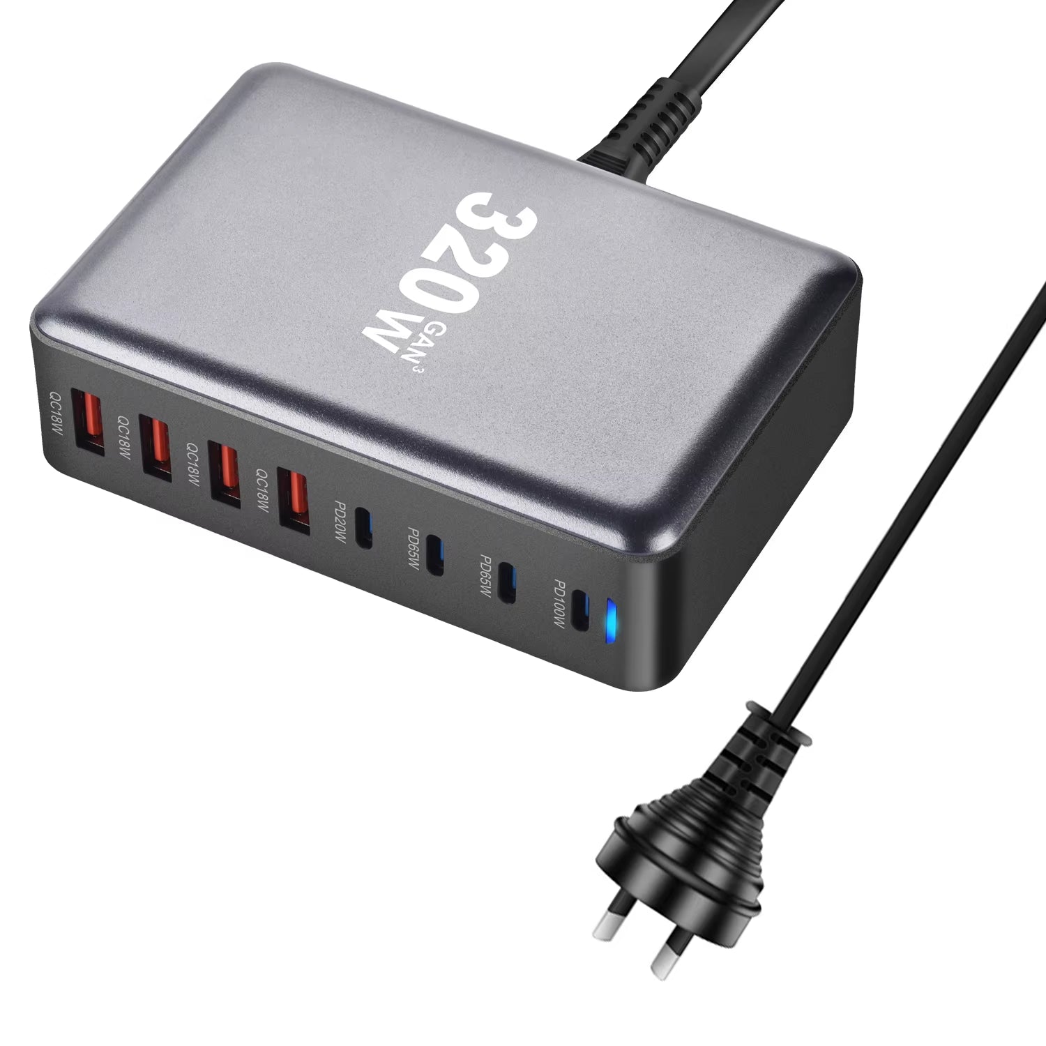 New 320W Desktop Charger Gan Fast Charging 8-Port C-Type PD Mobile Charging Station Is Suitable for Tablets and Smartphones