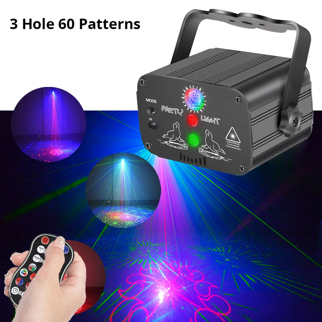 RGB Mini DJ Disco Laser Light Projector USB Rechargeable LED UV Sound Strobe Stage Effect Wedding Xmas Holiday Party Lamp