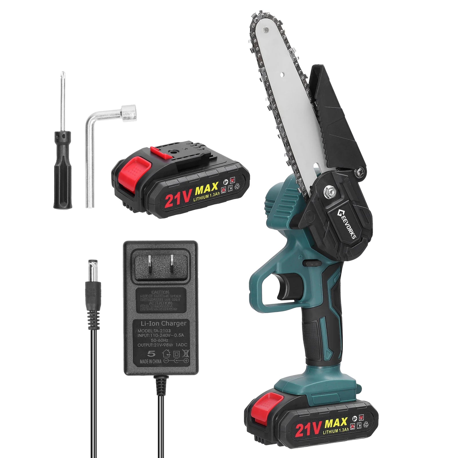21V 6Inch Portable Electric Pruning Saws Rechargeable Small Wood Spliting Chainsaw One-Handed Woodworking Tool for Garden Orchar