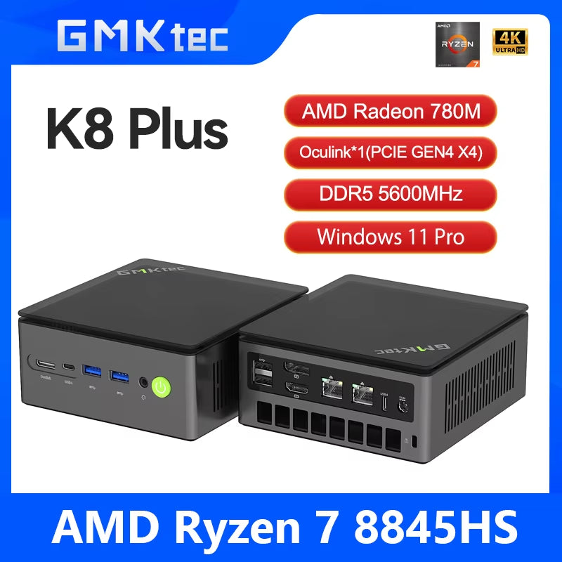 Gmktec K8 plus Mini PC  R7-8845HS NUCBOX Window 11 Pro  Radeon™ 780M Oculink*1（Pcie GEN4*4)） DDR5 5600Mhz